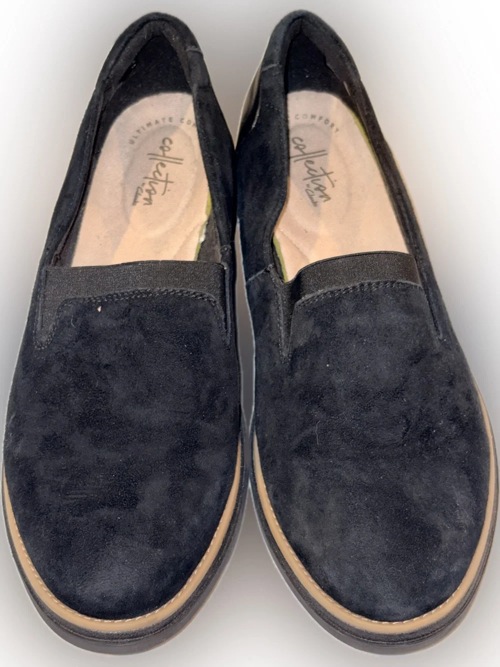 Clarks Sharon Dolly Black Suede Slip On Wedge Loafer